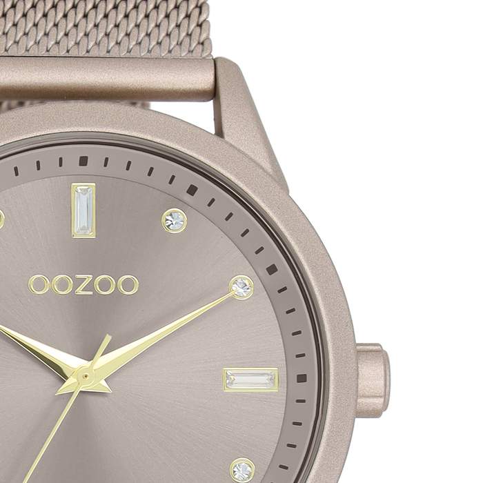 Oozoo Taupe OOZOO Horloge Met Metalen Mesh Armband - C11358