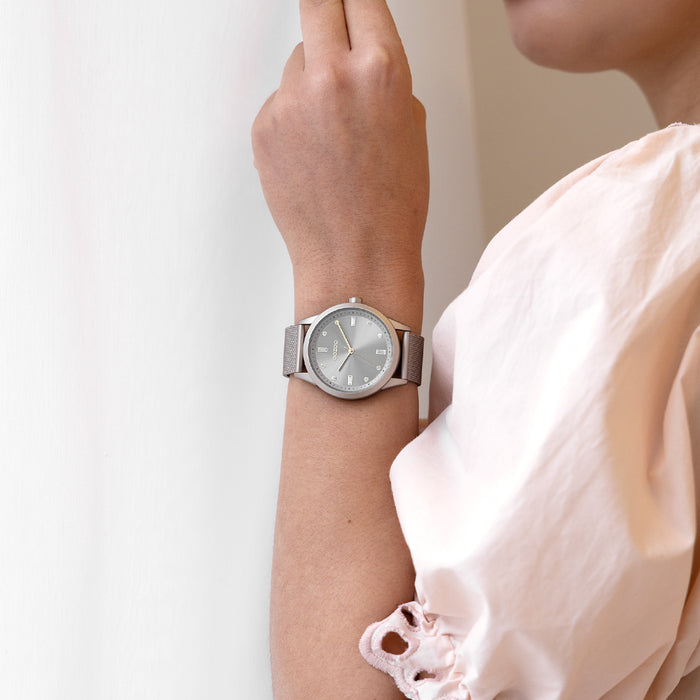 oozoo Taupe OOZOO horloge met metalen mesh armband - C11358