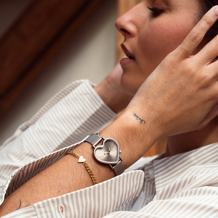 oozoo Taupe OOZOO horloge met metalen mesh armband - C11445