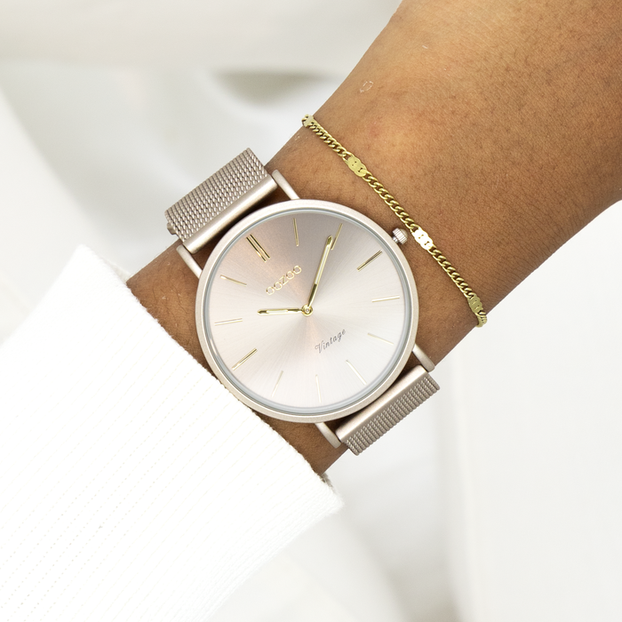 Oozoo Taupe OOZOO Horloge Met Metalen Mesh Armband - C20336