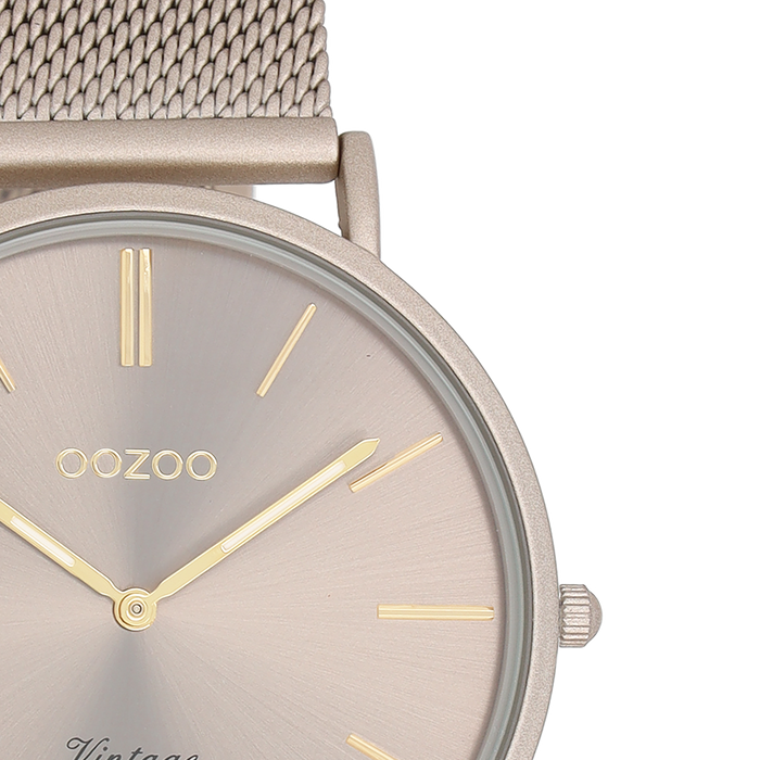 Oozoo Taupe OOZOO Horloge Met Metalen Mesh Armband - C20336