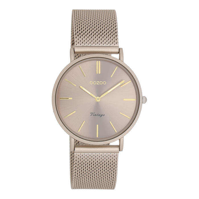 Oozoo Taupe OOZOO Horloge Met Metalen Mesh Armband - C20337
