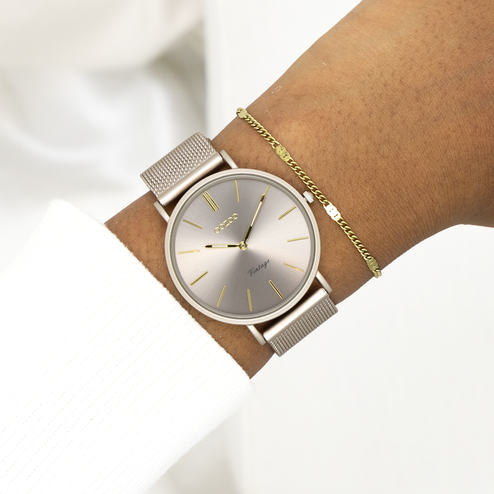 Oozoo Taupe OOZOO Horloge Met Metalen Mesh Armband - C20337
