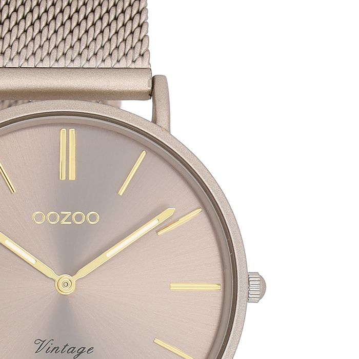Oozoo Taupe OOZOO Horloge Met Metalen Mesh Armband - C20337