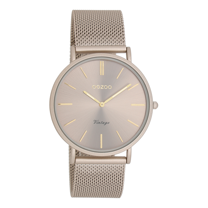 oozoo Taupe OOZOO horloge met metalen mesh armband - C20336