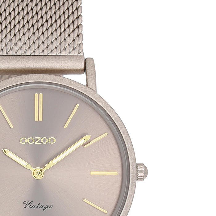 Oozoo Taupe OOZOO Horloge Met Metalen Mesh Armband - C20338