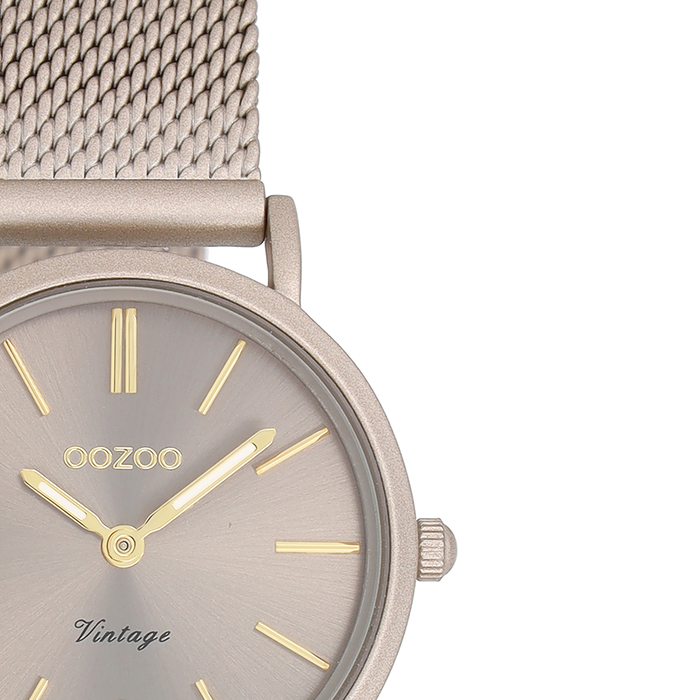 Oozoo Taupe OOZOO Horloge Met Metalen Mesh Armband - C20339