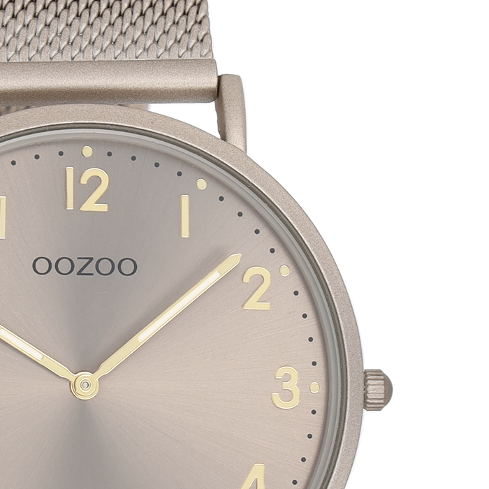 Oozoo Taupe OOZOO Horloge Met Metalen Mesh Armband - C20380