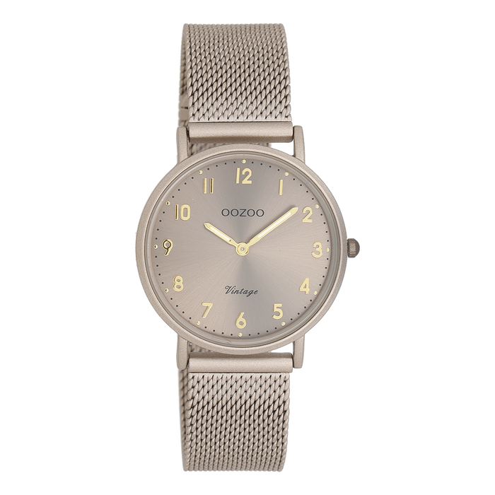 Oozoo Taupe OOZOO Horloge Met Metalen Mesh Armband - C20382