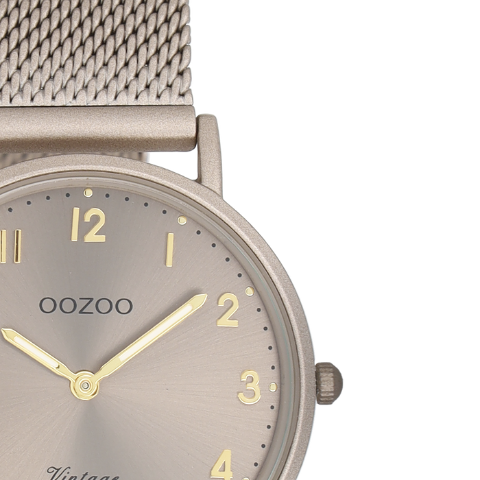 Oozoo Taupe OOZOO Horloge Met Metalen Mesh Armband - C20382