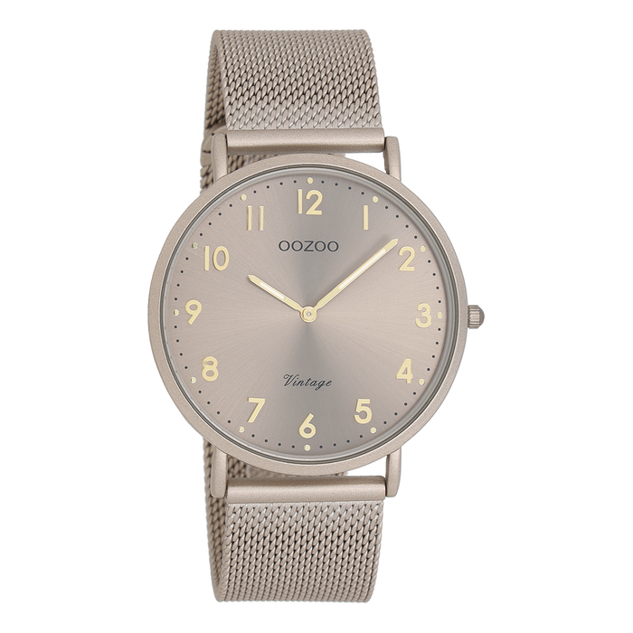 oozoo Taupe OOZOO horloge met metalen mesh armband - C20380
