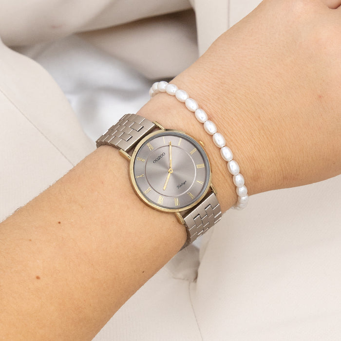 Oozoo Taupe OOZOO Horloge Met Roestvrijstalen Armband - C20368