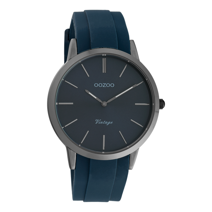 oozoo Titanium OOZOO horloge met donker blauwe rubber band - C20171