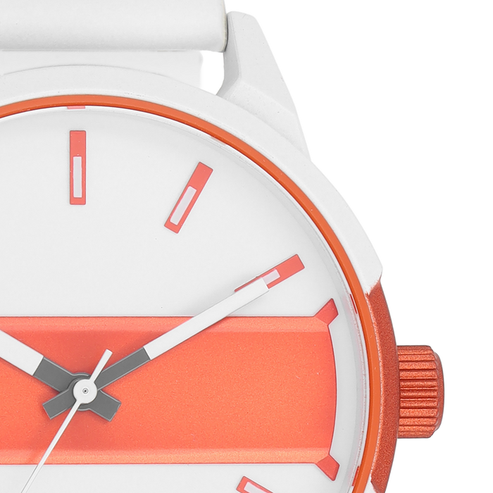 Oozoo Wit/fluo Oranje OOZOO Horloge Met Witte Leren Band - C11316
