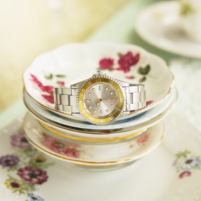 Oozoo Zilver/goudkleurige OOZOO Horloge Met Zilverkleurige Roestvrijstalen Armband - C11145