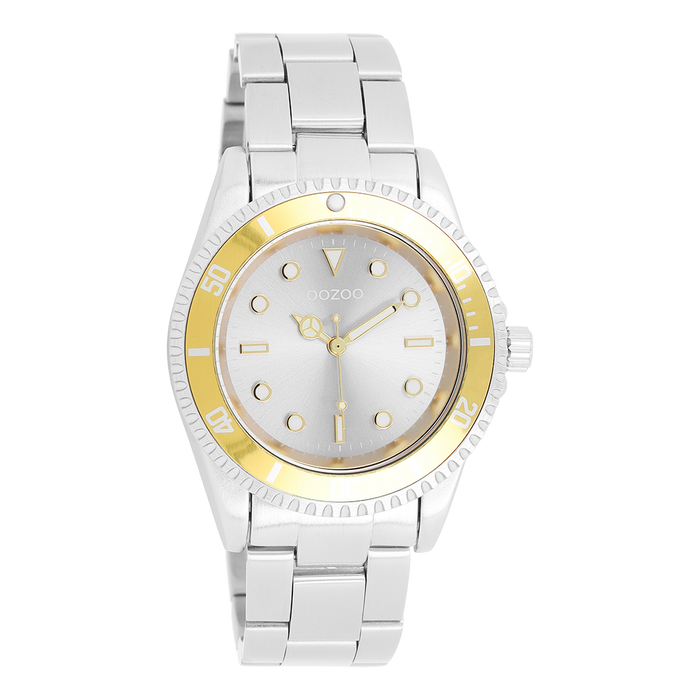 oozoo Zilver/goudkleurige OOZOO horloge met zilverkleurige roestvrijstalen armband - C11145