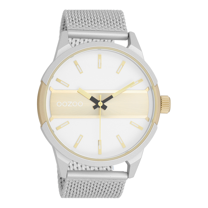 oozoo Zilver/goudkleurige OOZOO horloge met zilverkleurige metalen mesh armband - C11106