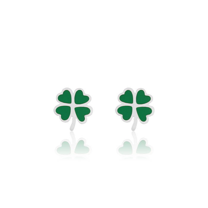 oozoo Zilverkleurig/groene oorbellen met een groene klaver