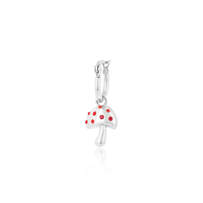 oozoo Zilverkleurig/rode oorring met een paddenstoel bedeltje