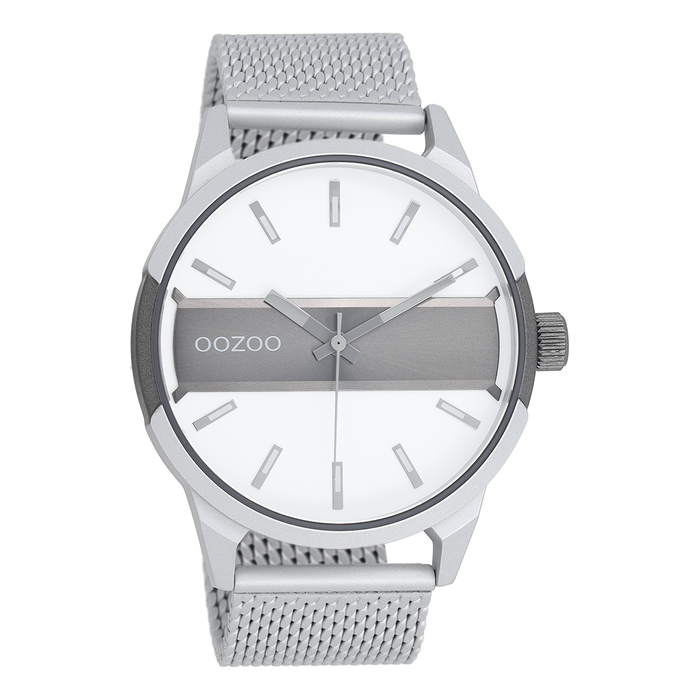 oozoo Zilverkleurig/titanium OOZOO horloge met zilverkleurige metalen mesh armband - C11105