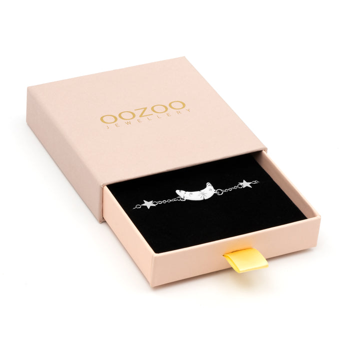 Oozoo Zilverkleurig/witte Armband Met Een Maan Bedeltje