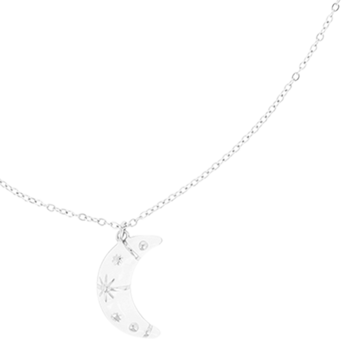Oozoo Zilverkleurig/witte Ketting Met Een Maan Bedeltje