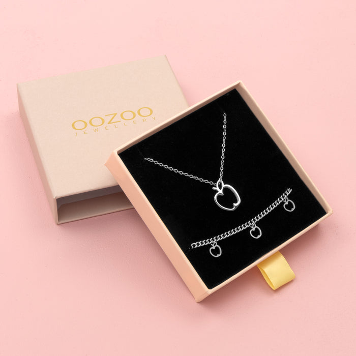 oozoo Zilverkleurige armband + ketting set met appels
