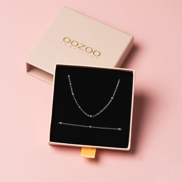 oozoo Zilverkleurige armband + ketting set met bolletjes