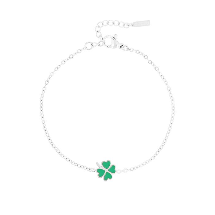 Oozoo Zilverkleurige Armband + Ketting Set Met Een Groene Klaver