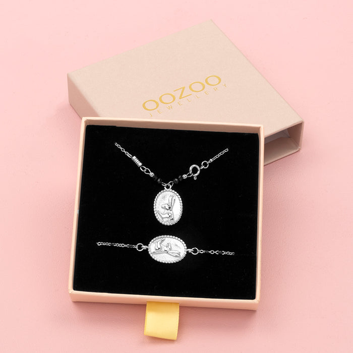 oozoo Zilverkleurige armband + ketting set met een haas