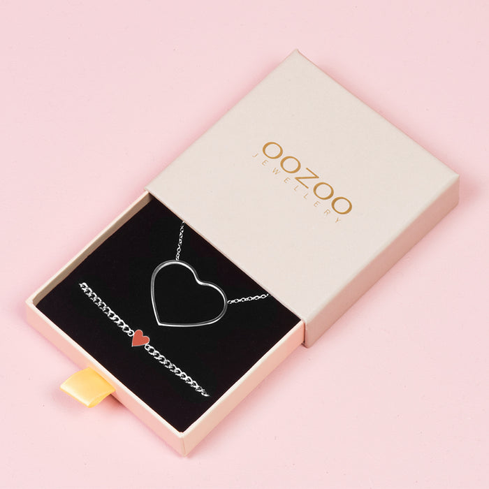 oozoo Zilverkleurige armband + ketting set met groot hart