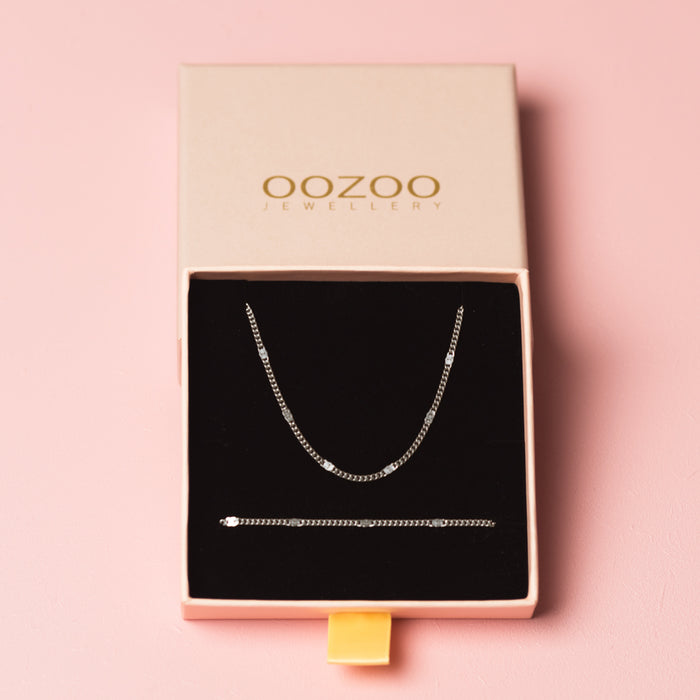 oozoo Zilverkleurige armband + ketting set met klassiek detail