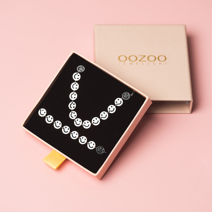oozoo Zilverkleurige armband + ketting set met smileys