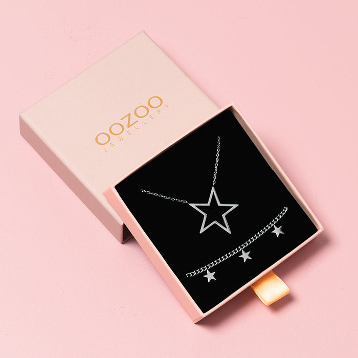 oozoo Zilverkleurige armband + ketting set met sterretjes