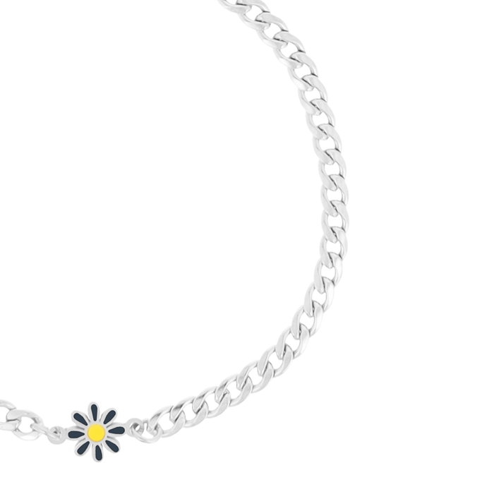 Oozoo Zilverkleurige Armband Met Blauwe Bloem Bedeltje