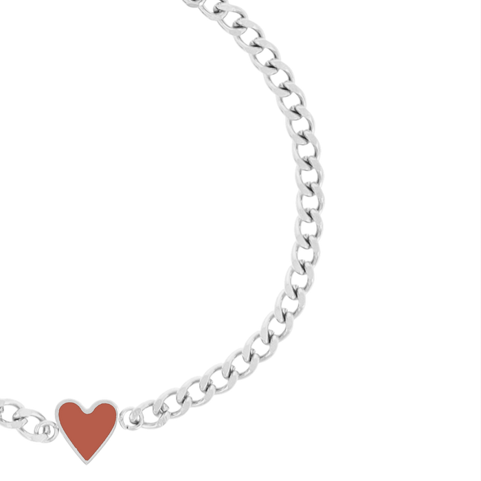 Oozoo Zilverkleurige Armband Met Rood Hart Bedeltje