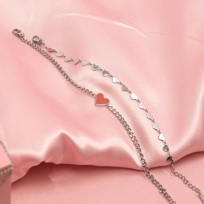 Oozoo Zilverkleurige Armband Met Rood Hart Bedeltje