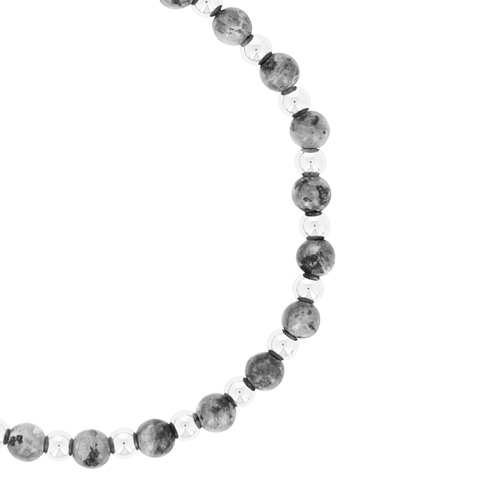 Oozoo Zilverkleurige Armband Met Zwarte Natuursteentjes