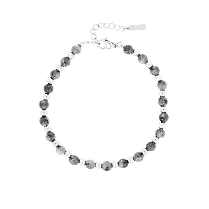 oozoo Zilverkleurige armband met zwarte natuursteentjes