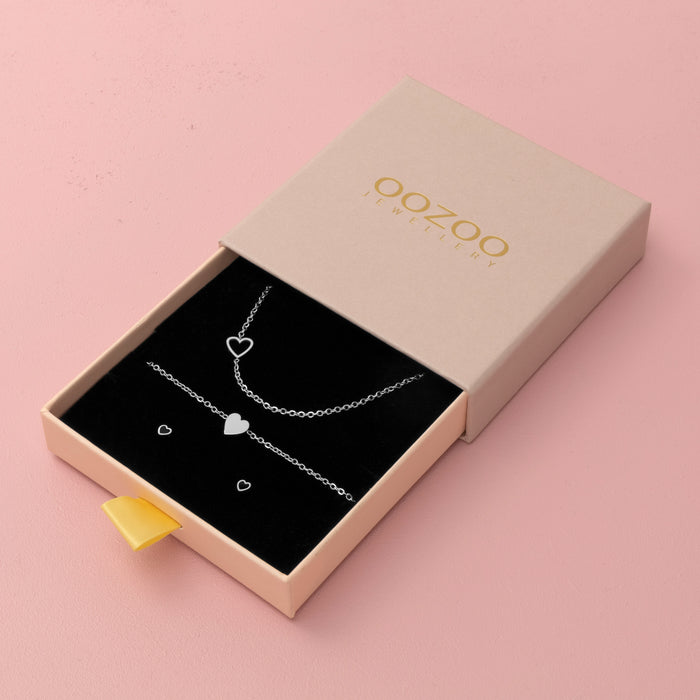 oozoo Zilverkleurige armband + oorbellen + ketting set met een hart