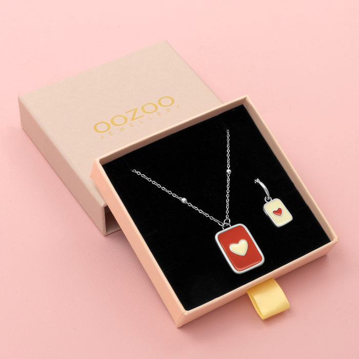 oozoo Zilverkleurige oorbel + ketting set met L-O-V-E & een hart