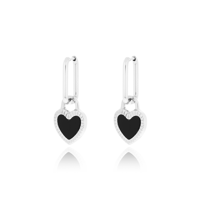 oozoo Zilverkleurige oorbellen met zwart en witte hart