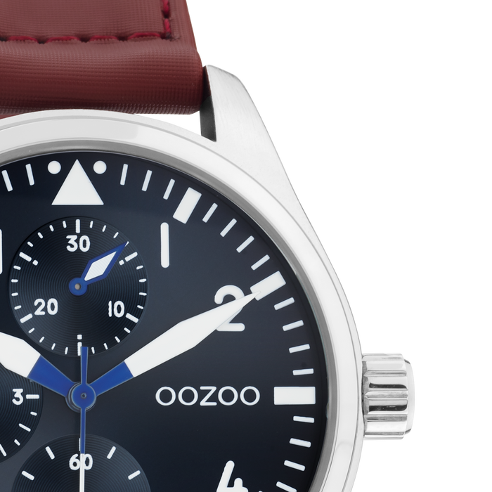 Oozoo Zilverkleurige OOZOO Horloge Met Bruine Klittenband Polsband - C11006