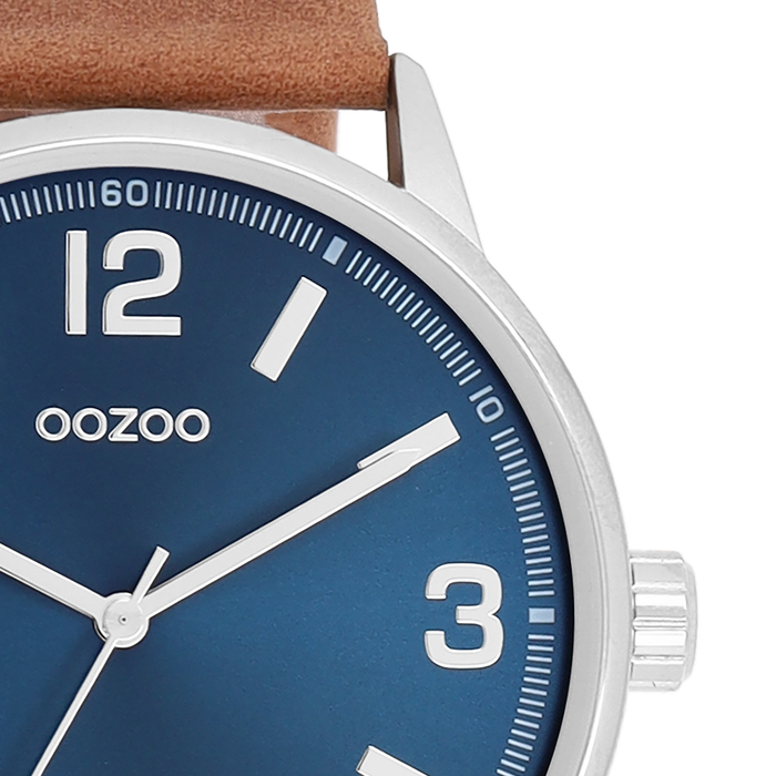Oozoo Zilverkleurige OOZOO Horloge Met Bruine Leren Band - C11501