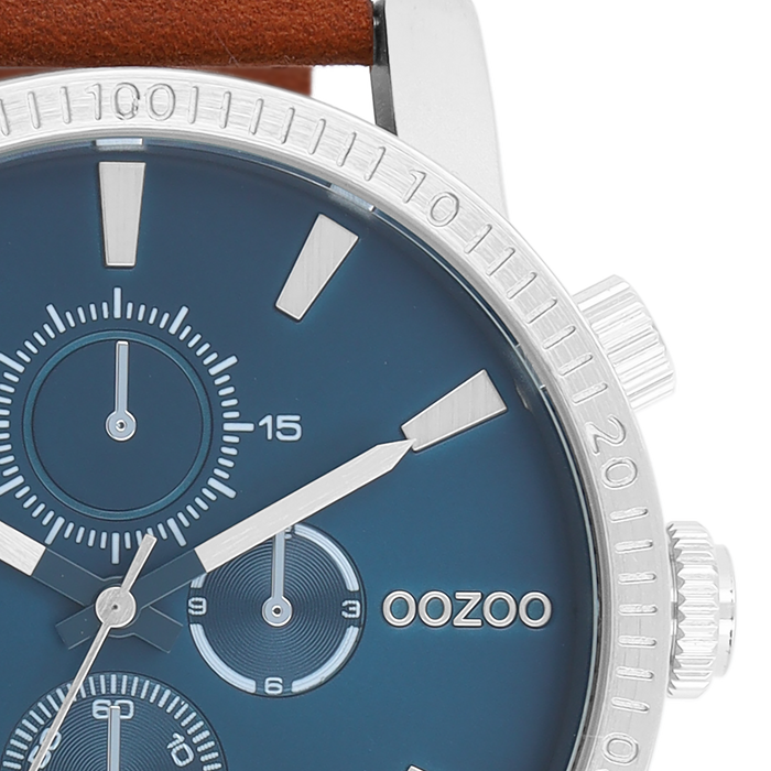 Oozoo Zilverkleurige OOZOO Horloge Met Bruine Leren Band - C11210