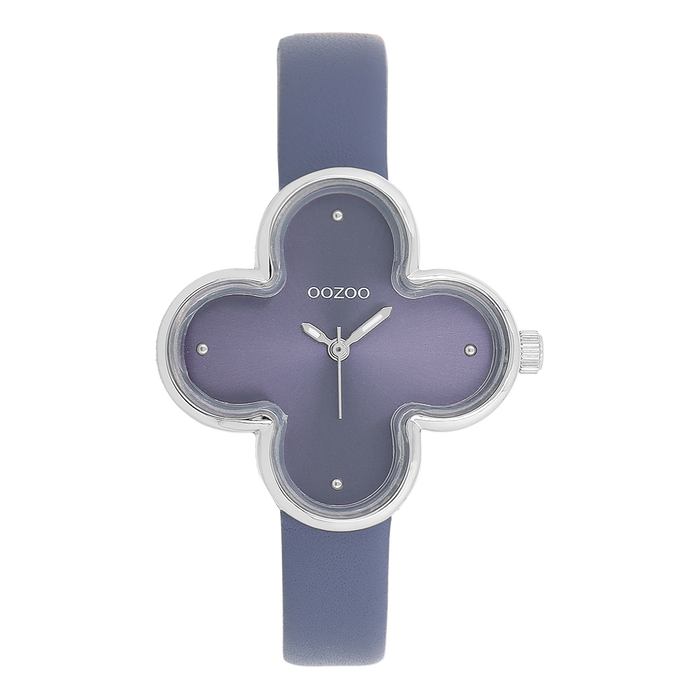 oozoo Zilverkleurige OOZOO horloge met granietblauwe leren band - C11522