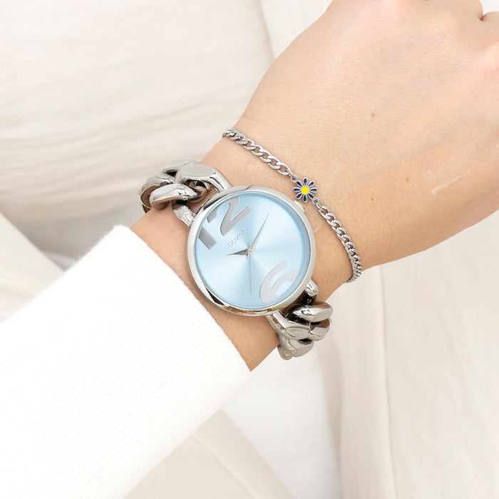 Oozoo Zilverkleurige OOZOO Horloge Met Grove Schakelarmband - C11350