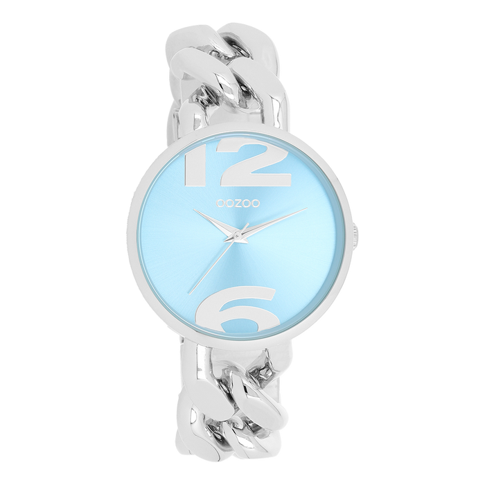 oozoo Zilverkleurige OOZOO horloge met grove schakelarmband - C11350