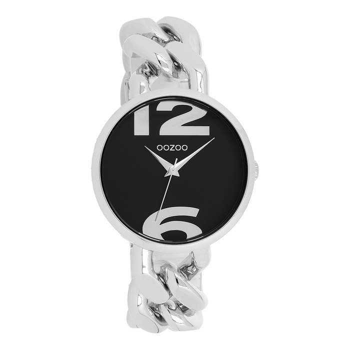 oozoo Zilverkleurige OOZOO horloge met grove schakelarmband - C11261