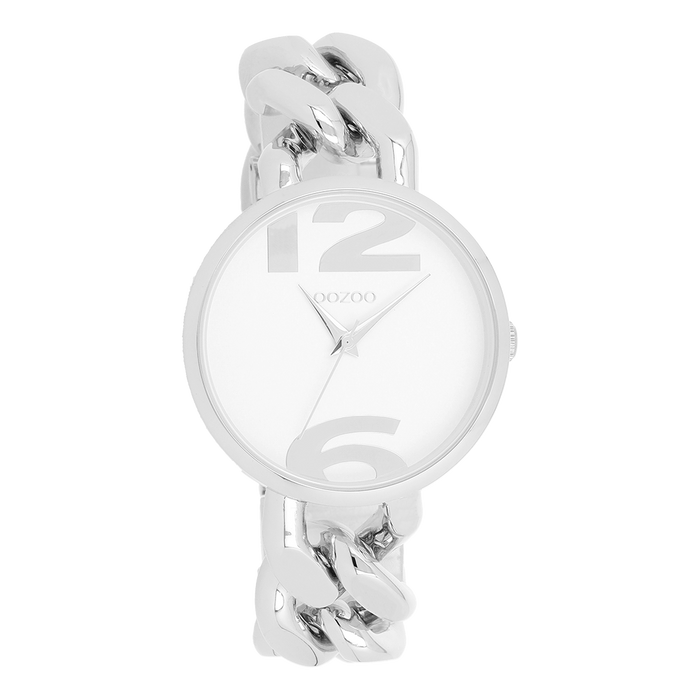 oozoo Zilverkleurige OOZOO horloge met grove schakelarmband - C11260